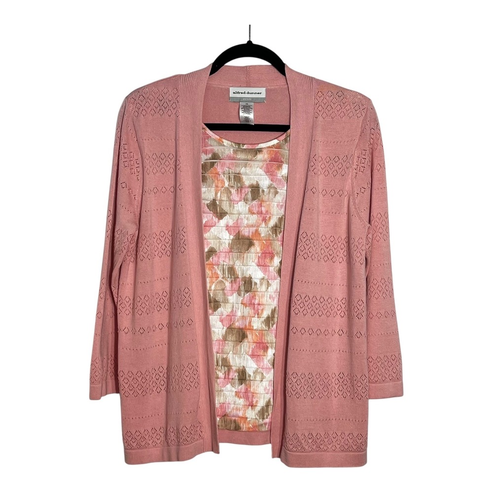 Alfred Dunner Petite Pink Pointelle 2-for-1 Layered Cardigan‎ Sweater PS
